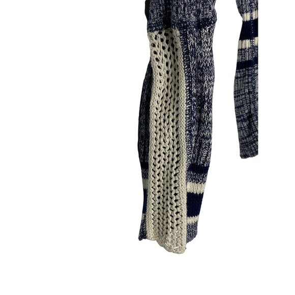 We The Free Size L Ribbed Cotton Navy Variegated Ivory Crochet Henley Top - Picture 5 of 10